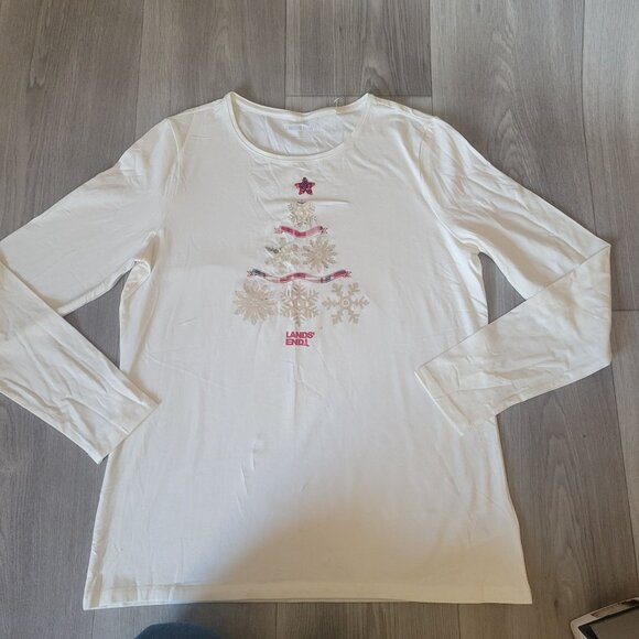 Lands End Womens Long Sleeve Christmas Tree Snowflake Design Sm  Sequin - Picture 3 of 7